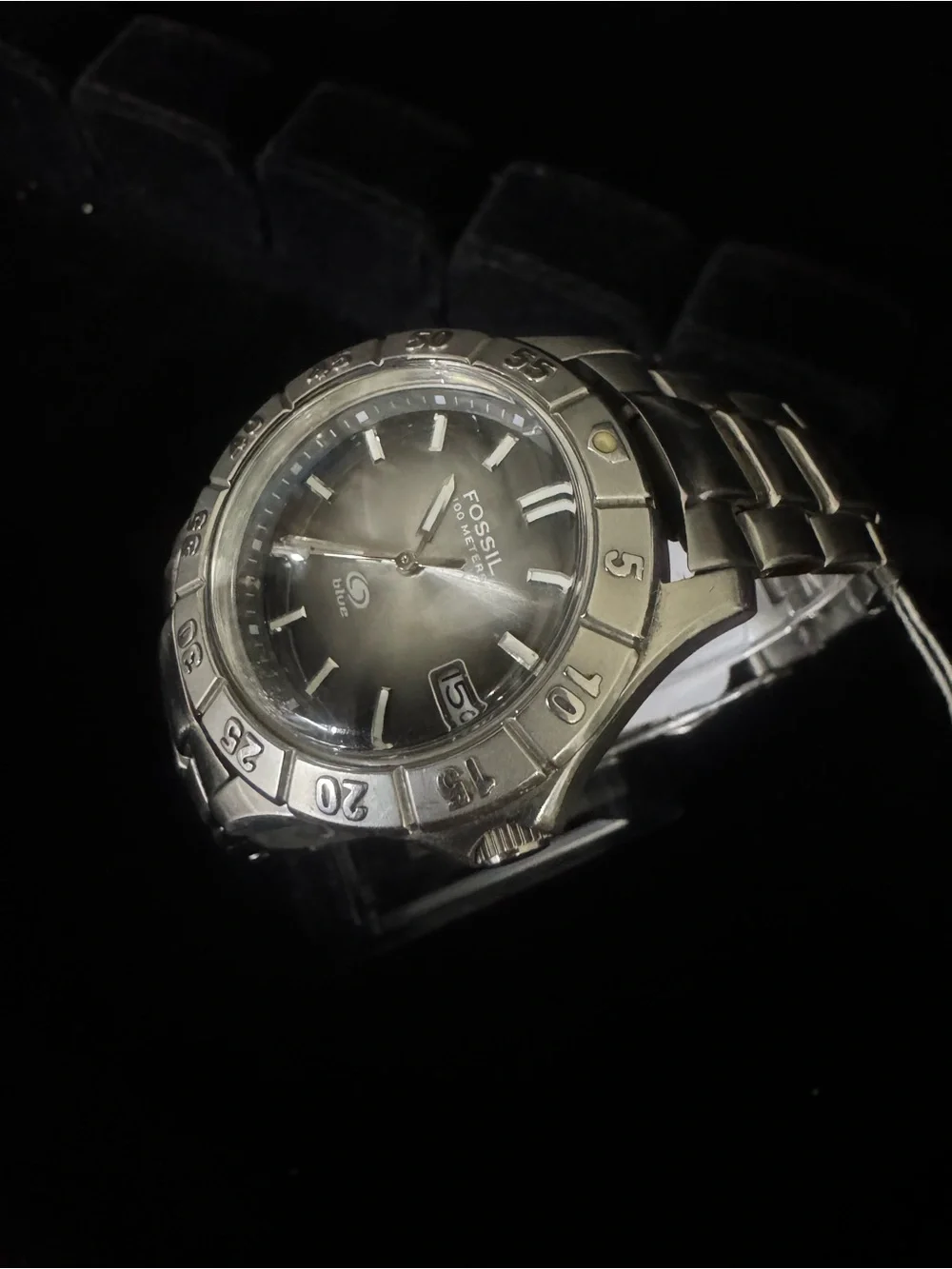 Fossil Silver and Black Stainless Steel Men's Watch